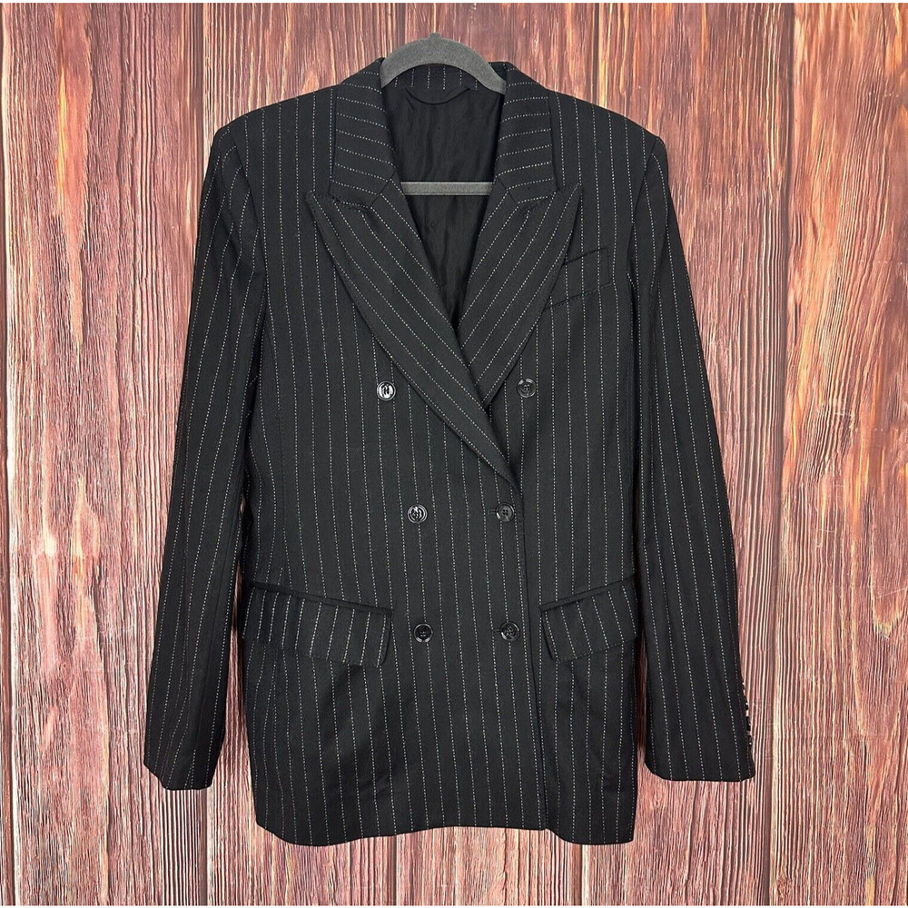 H&M Studio Blazer Preppy Academia Black Striped Womens US Size 12